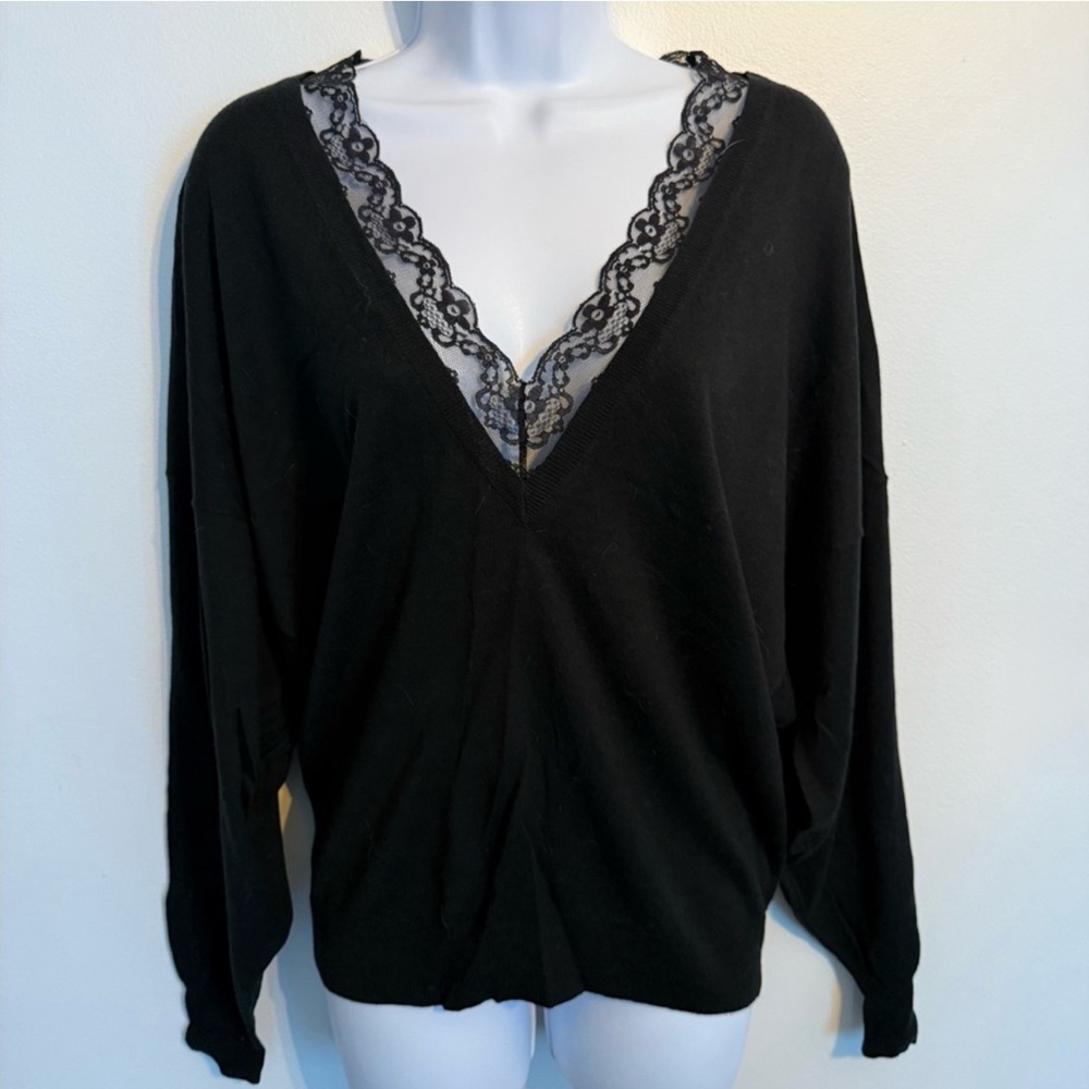 CAbi Black Lace Detail Top